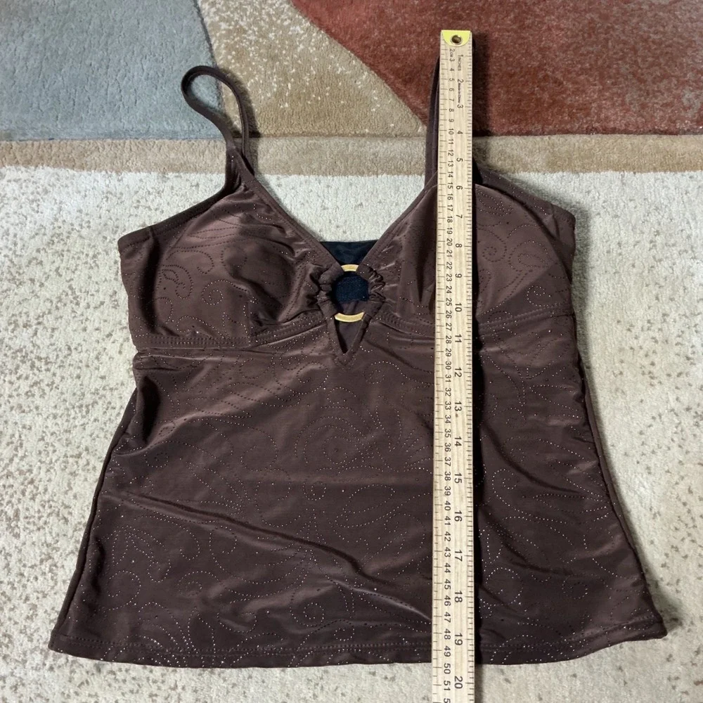 Ocean Dream Glitter Swirl Tankini Swim Top Womens 8 Brown Gold Ring Adjustable